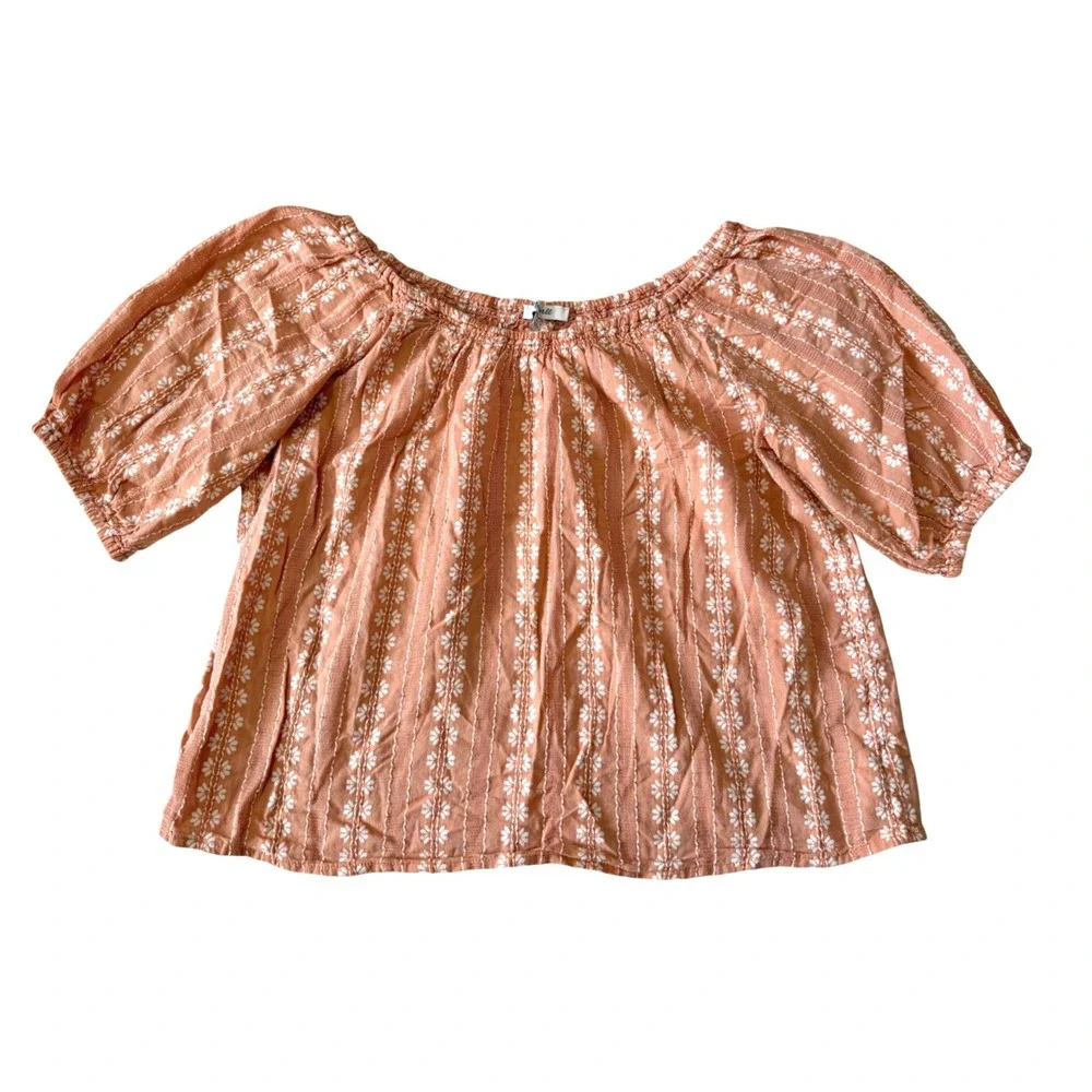 Madewell Blouse Women XS Orange Floral Off-The-Shoulder Puff Sleeve Cottagecore